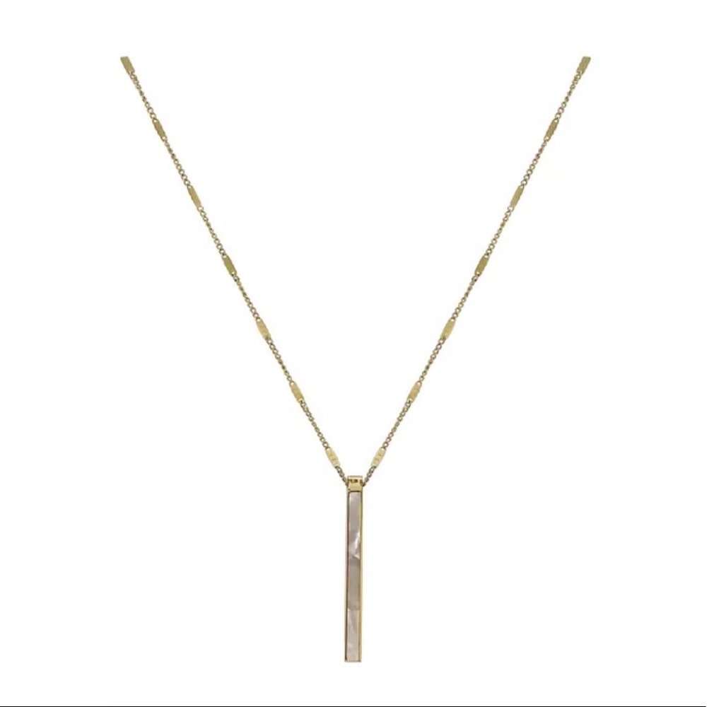 Titanium seashell elongated fashion necklace.